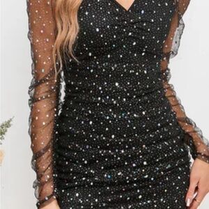 GLAMOROUS STARRY NIGHT BLACK SEQUINED MINI Party DRESS Rave Festival